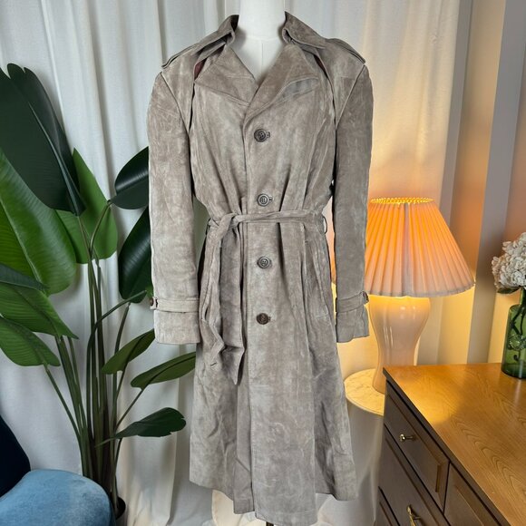 Vintage Suede Leather Trench Coat Made in Canada The Old Mill Men's sz 40 (M/L) - Picture 1 of 16